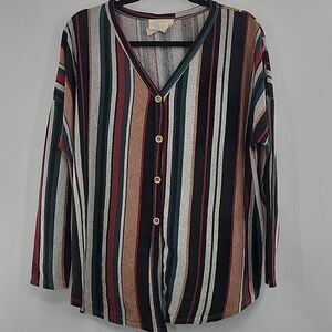 3 For $20 Fantastic Fawn Mult Stripe Button Down Knit Top size S